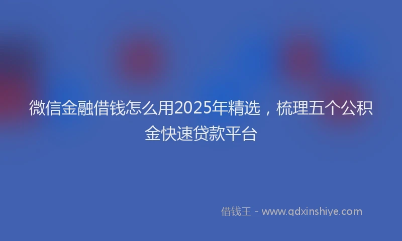 微信金融借钱怎么用2025年精选，梳理五个公积金快速贷款平台