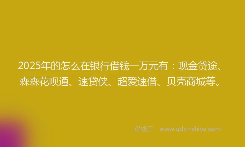 2025年的怎么在银行借钱一万元有：现金贷途、森森花呗通、速贷侠、超爱速借、贝壳商城等。