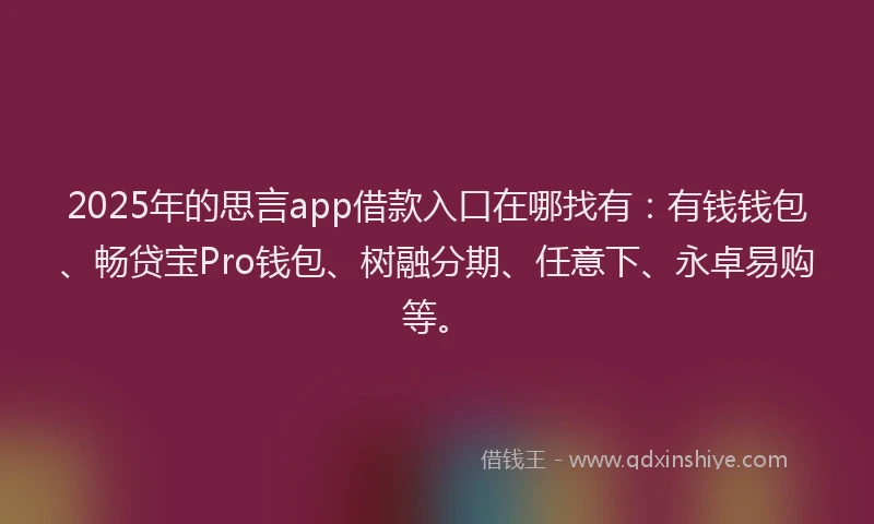 2025年的思言app借款入口在哪找有：有钱钱包、畅贷宝Pro钱包、树融分期、任意下、永卓易购等。