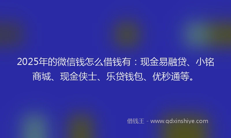 2025年的微信钱怎么借钱有：现金易融贷、小铭商城、现金侠士、乐贷钱包、优秒通等。