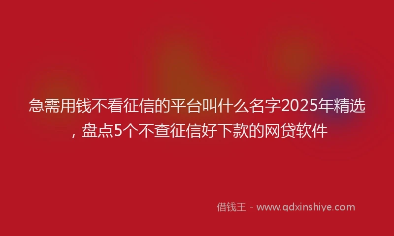 急需用钱不看征信的平台叫什么名字2025年精选，盘点5个不查征信好下款的网贷软件