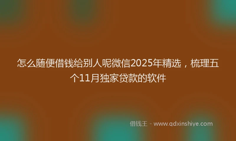 怎么随便借钱给别人呢微信2025年精选，梳理五个11月独家贷款的软件