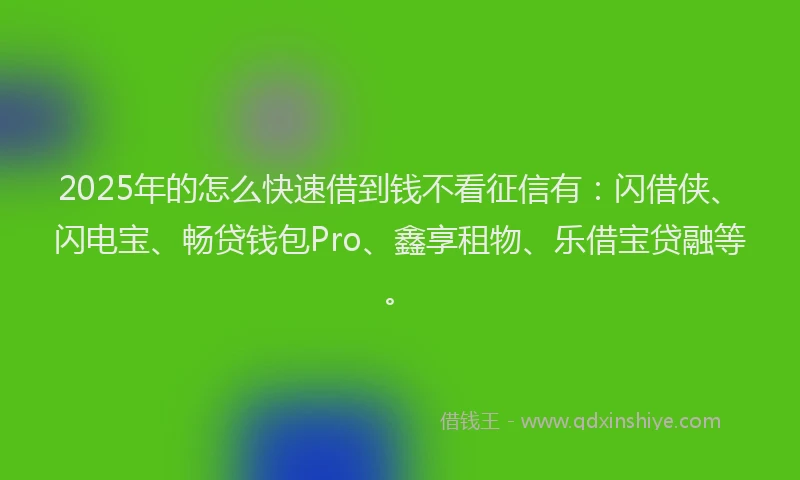2025年的怎么快速借到钱不看征信有：闪借侠、闪电宝、畅贷钱包Pro、鑫享租物、乐借宝贷融等。
