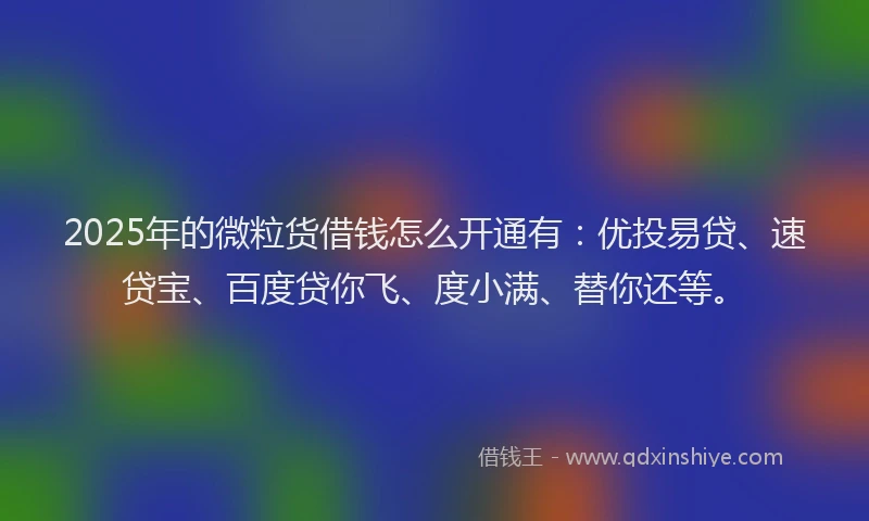 2025年的微粒货借钱怎么开通有：优投易贷、速贷宝、百度贷你飞、度小满、替你还等。