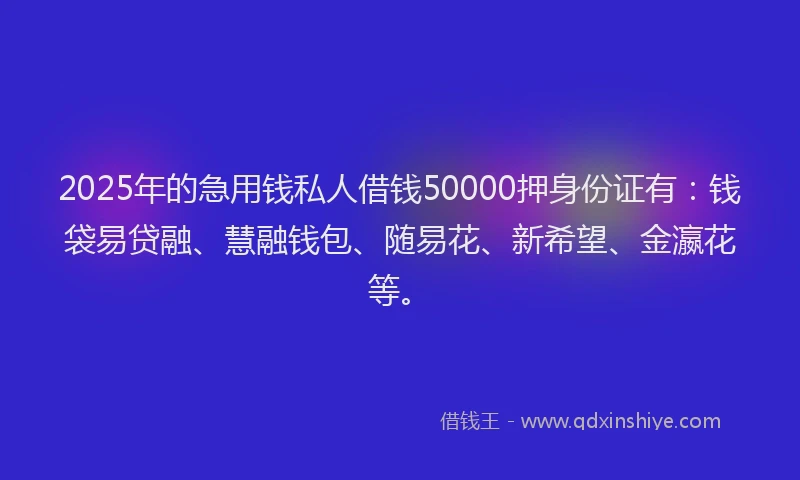 2025年的急用钱私人借钱50000押身份证有:钱袋易贷融、慧融钱包、随易花、新希望、金瀛花等。