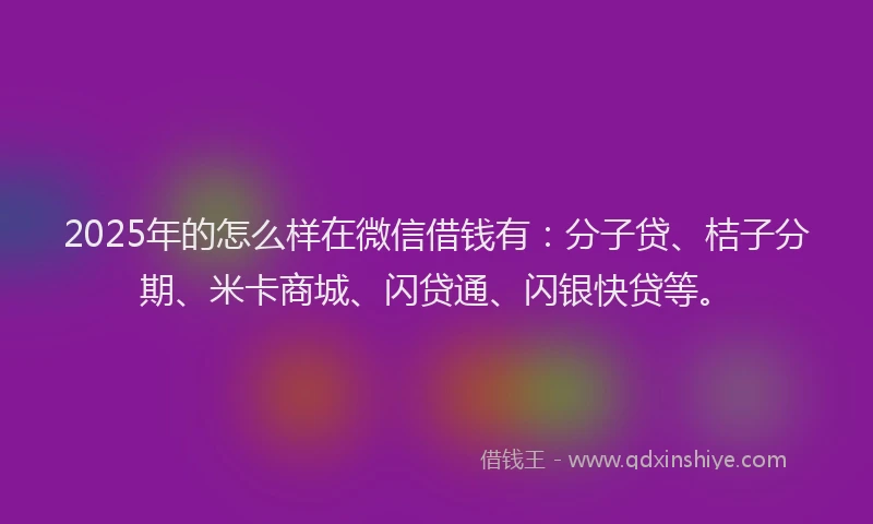 2025年的怎么样在微信借钱有：分子贷、桔子分期、米卡商城、闪贷通、闪银快贷等。