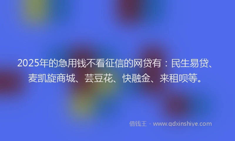 2025年的急用钱不看征信的网贷有：民生易贷、麦凯旋商城、芸豆花、快融金、来租呗等。