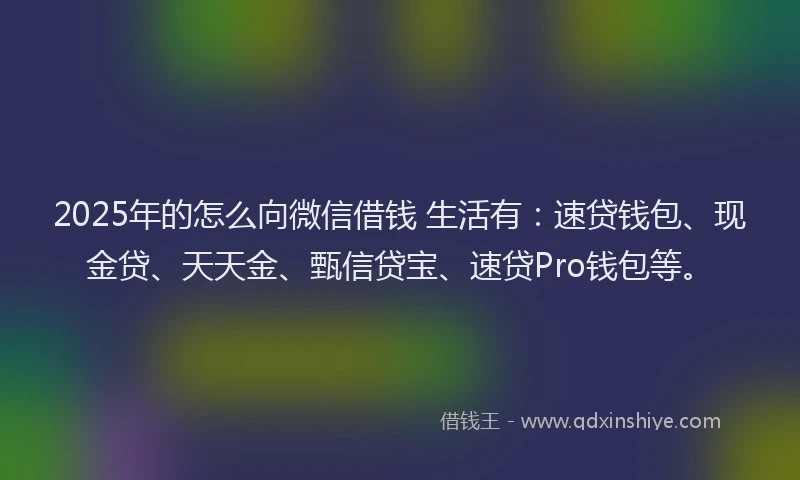 2025年的怎么向微信借钱 生活有：速贷钱包、现金贷、天天金、甄信贷宝、速贷Pro钱包等。