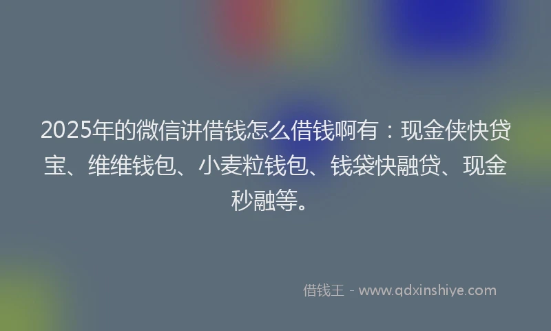 2025年的微信讲借钱怎么借钱啊有：现金侠快贷宝、维维钱包、小麦粒钱包、钱袋快融贷、现金秒融等。