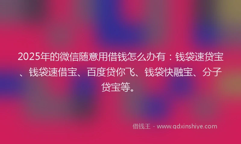 2025年的微信随意用借钱怎么办有：钱袋速贷宝、钱袋速借宝、百度贷你飞、钱袋快融宝、分子贷宝等。