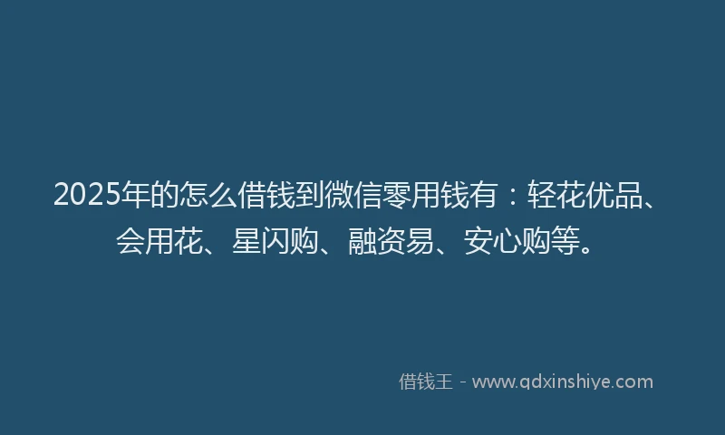 2025年的怎么借钱到微信零用钱有：轻花优品、会用花、星闪购、融资易、安心购等。
