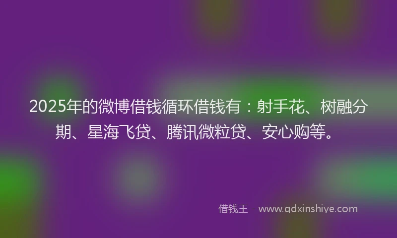 2025年的微博借钱循环借钱有：射手花、树融分期、星海飞贷、腾讯微粒贷、安心购等。