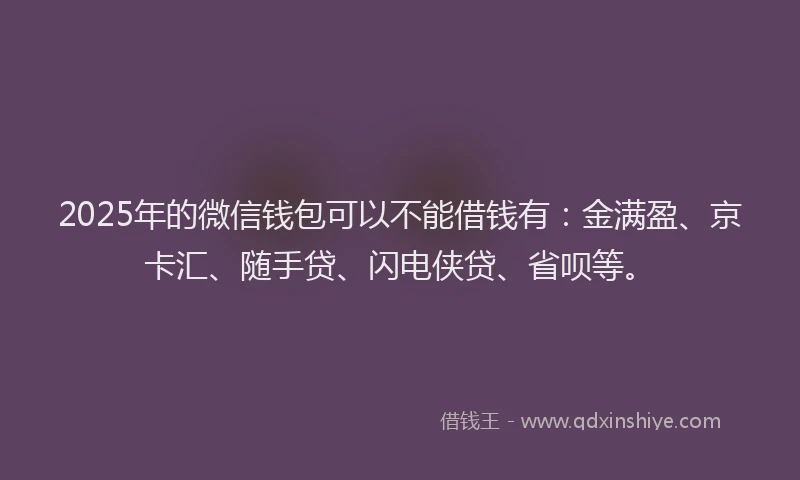 2025年的微信钱包可以不能借钱有：金满盈、京卡汇、随手贷、闪电侠贷、省呗等。