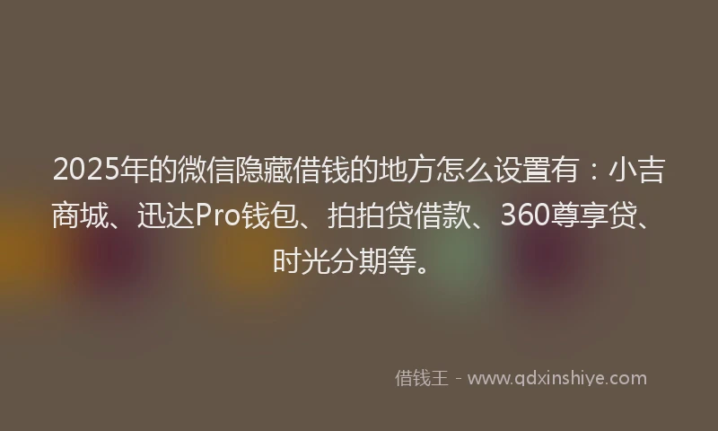 2025年的微信隐藏借钱的地方怎么设置有：小吉商城、迅达Pro钱包、拍拍贷借款、360尊享贷、时光分期等。