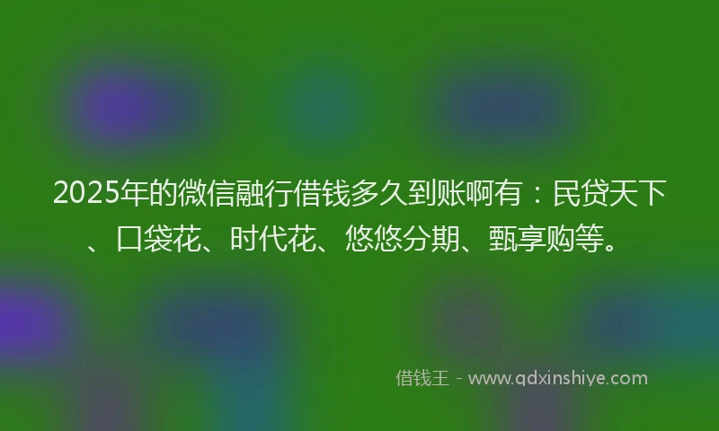 2025年的微信融行借钱多久到账啊有：民贷天下、口袋花、时代花、悠悠分期、甄享购等。
