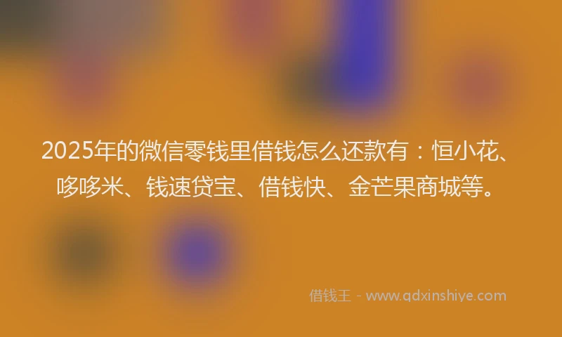 2025年的微信零钱里借钱怎么还款有：恒小花、哆哆米、钱速贷宝、借钱快、金芒果商城等。