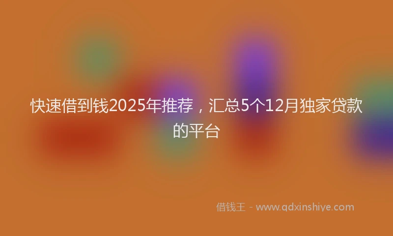 快速借到钱2025年推荐，汇总5个12月独家贷款的平台