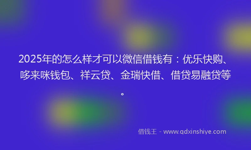 2025年的怎么样才可以微信借钱有：优乐快购、哆来咪钱包、祥云贷、金瑞快借、借贷易融贷等。