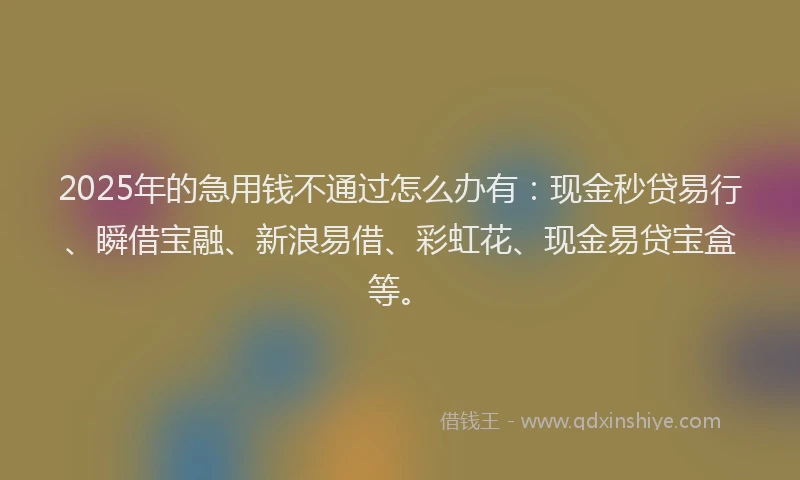 2025年的急用钱不通过怎么办有：现金秒贷易行、瞬借宝融、新浪易借、彩虹花、现金易贷宝盒等。