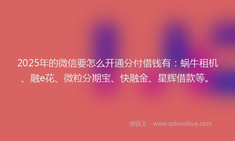 2025年的微信要怎么开通分付借钱有：蜗牛租机、融e花、微粒分期宝、快融金、星辉借款等。