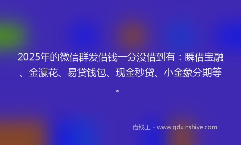 2025年的微信群发借钱一分没借到有：瞬借宝融、金瀛花、易贷钱包、现金秒贷、小金象分期等。
