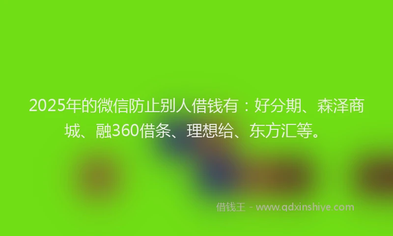 2025年的微信防止别人借钱有：好分期、森泽商城、融360借条、理想给、东方汇等。