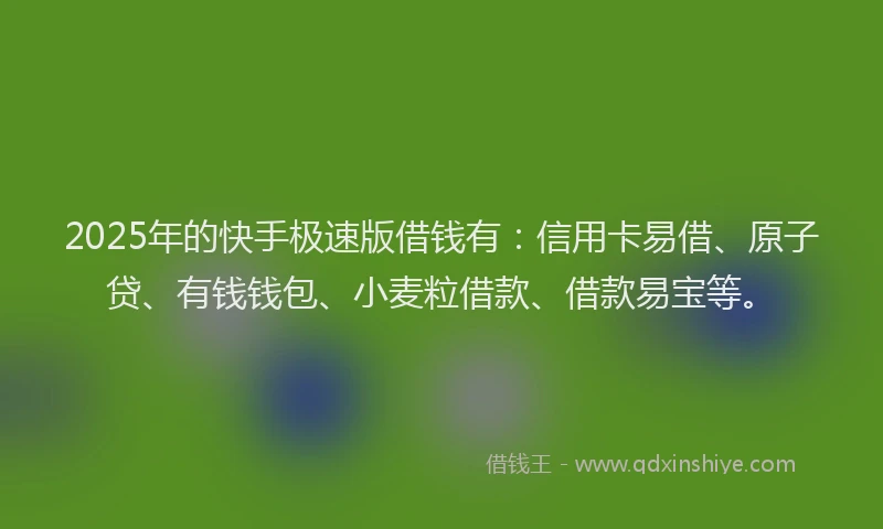 2025年的快手极速版借钱有：信用卡易借、原子贷、有钱钱包、小麦粒借款、借款易宝等。