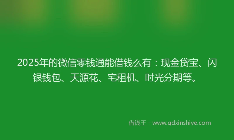 2025年的微信零钱通能借钱么有：现金贷宝、闪银钱包、天源花、宅租机、时光分期等。
