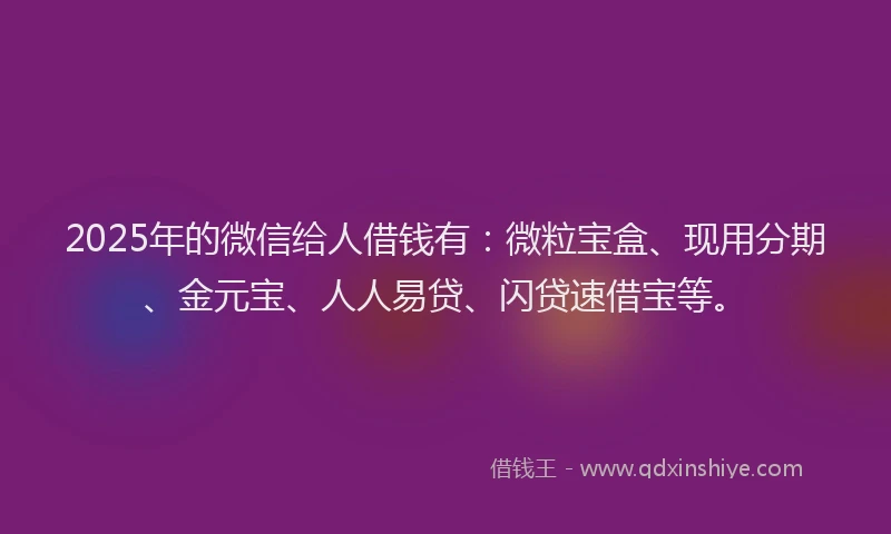 2025年的微信给人借钱有：微粒宝盒、现用分期、金元宝、人人易贷、闪贷速借宝等。