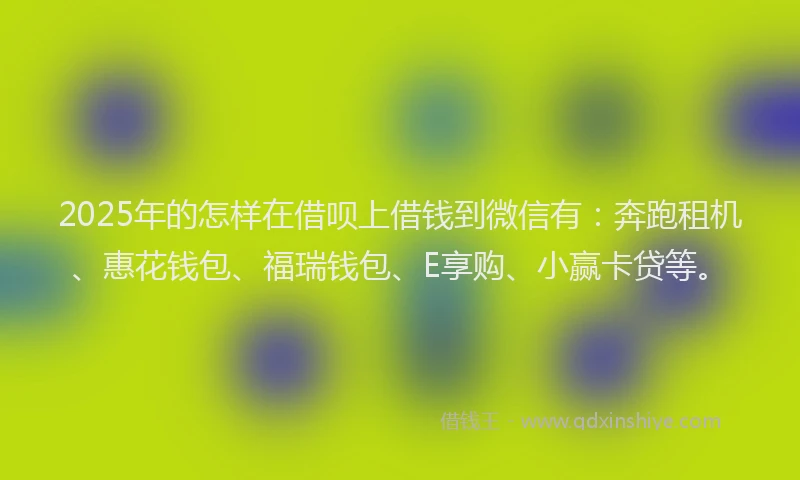 2025年的怎样在借呗上借钱到微信有：奔跑租机、惠花钱包、福瑞钱包、E享购、小赢卡贷等。