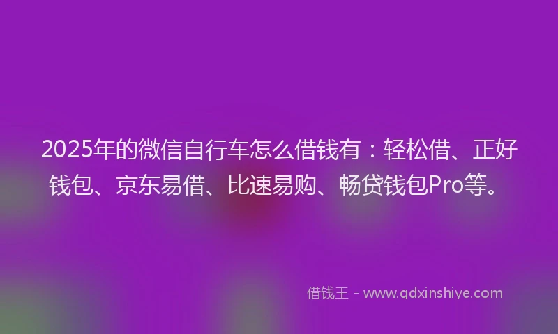 2025年的微信自行车怎么借钱有：轻松借、正好钱包、京东易借、比速易购、畅贷钱包Pro等。