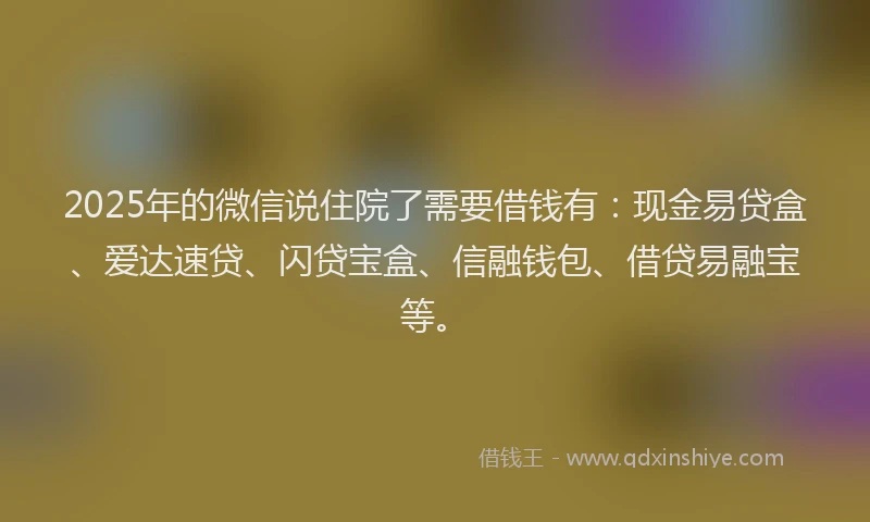 2025年的微信说住院了需要借钱有：现金易贷盒、爱达速贷、闪贷宝盒、信融钱包、借贷易融宝等。