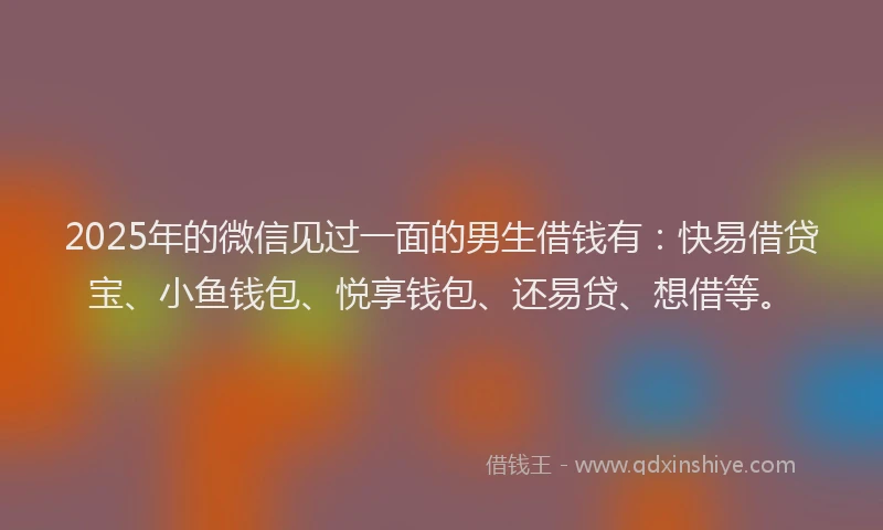 2025年的微信见过一面的男生借钱有：快易借贷宝、小鱼钱包、悦享钱包、还易贷、想借等。