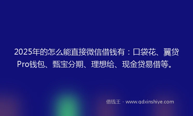 2025年的怎么能直接微信借钱有：口袋花、翼贷Pro钱包、甄宝分期、理想给、现金贷易借等。