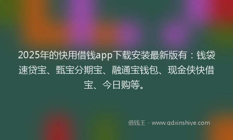 2025年的快用借钱app下载安装最新版有：钱袋速贷宝、甄宝分期宝、融通宝钱包、现金侠快借宝、今日购等。