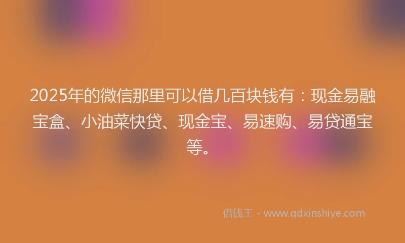 2025年的微信那里可以借几百块钱有：现金易融宝盒、小油菜快贷、现金宝、易速购、易贷通宝等。