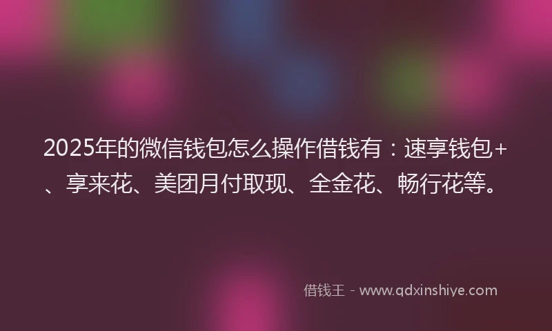 2025年的微信钱包怎么操作借钱有：速享钱包+、享来花、美团月付取现、全金花、畅行花等。