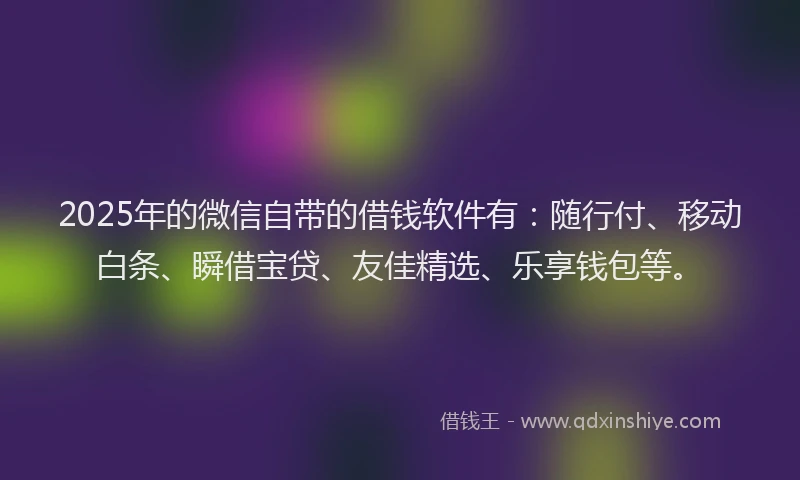 2025年的微信自带的借钱软件有：随行付、移动白条、瞬借宝贷、友佳精选、乐享钱包等。