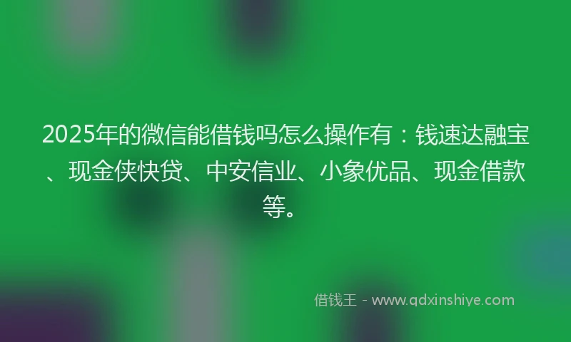 2025年的微信能借钱吗怎么操作有：钱速达融宝、现金侠快贷、中安信业、小象优品、现金借款等。