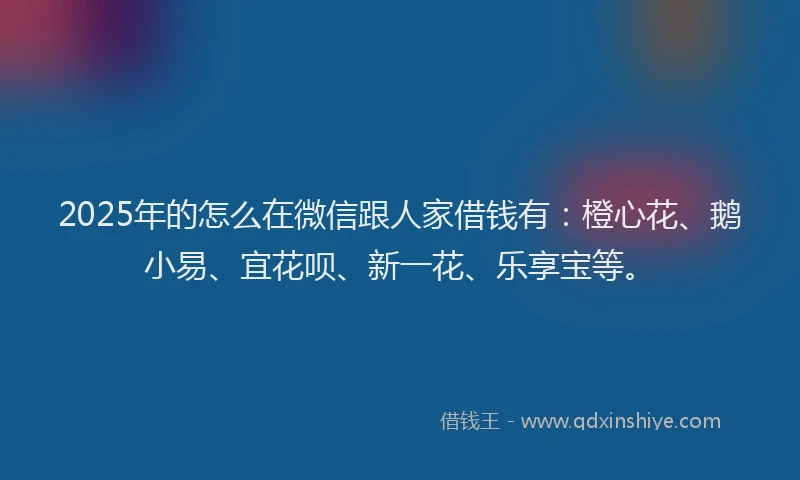 2025年的怎么在微信跟人家借钱有:橙心花、鹅小易、宜花呗、新一花、乐享宝等。