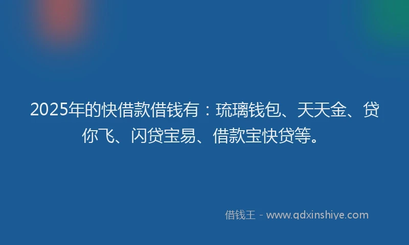 2025年的快借款借钱有：琉璃钱包、天天金、贷你飞、闪贷宝易、借款宝快贷等。