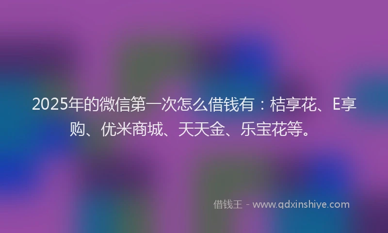2025年的微信第一次怎么借钱有：桔享花、E享购、优米商城、天天金、乐宝花等。