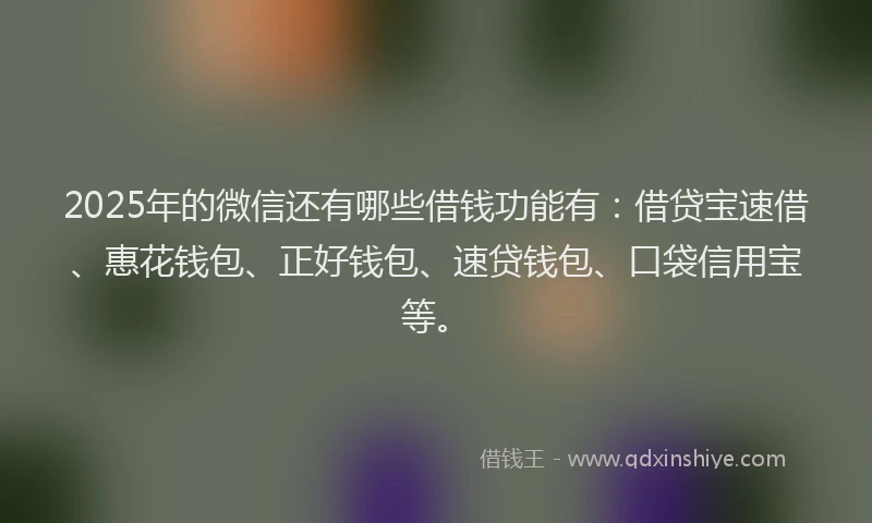 2025年的微信还有哪些借钱功能有：借贷宝速借、惠花钱包、正好钱包、速贷钱包、口袋信用宝等。