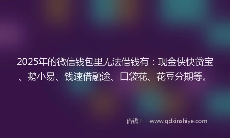 2025年的微信钱包里无法借钱有：现金侠快贷宝、鹅小易、钱速借融途、口袋花、花豆分期等。