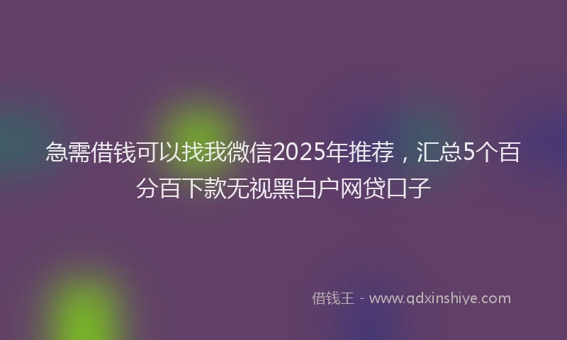 急需借钱可以找我微信2025年推荐，汇总5个百分百下款无视黑白户网贷口子