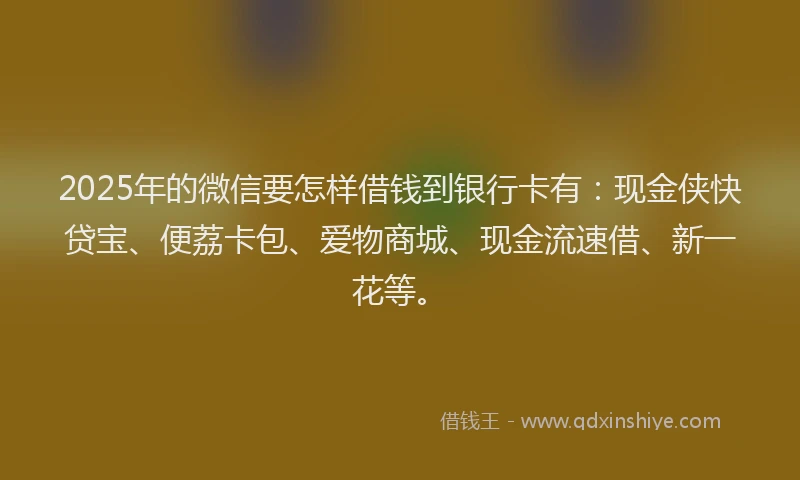 2025年的微信要怎样借钱到银行卡有：现金侠快贷宝、便荔卡包、爱物商城、现金流速借、新一花等。