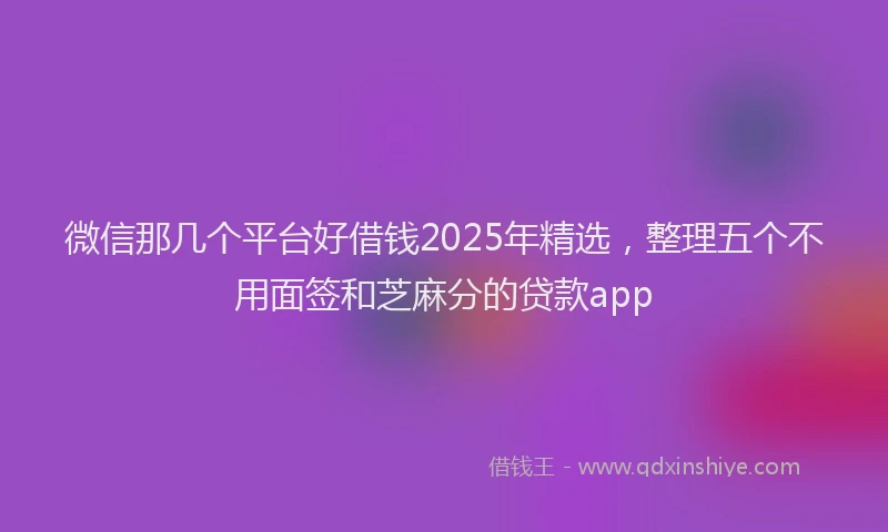 微信那几个平台好借钱2025年精选，整理五个不用面签和芝麻分的贷款app
