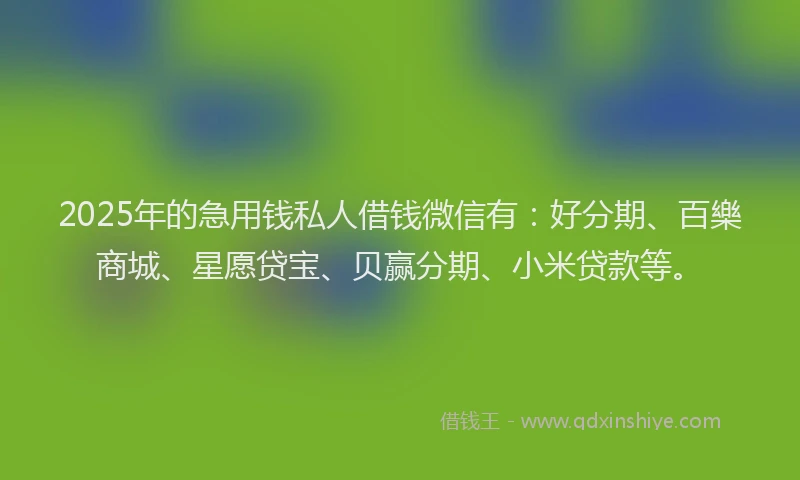 2025年的急用钱私人借钱微信有：好分期、百樂商城、星愿贷宝、贝赢分期、小米贷款等。