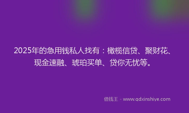 2025年的急用钱私人找有：橄榄信贷、聚财花、现金速融、琥珀买单、贷你无忧等。