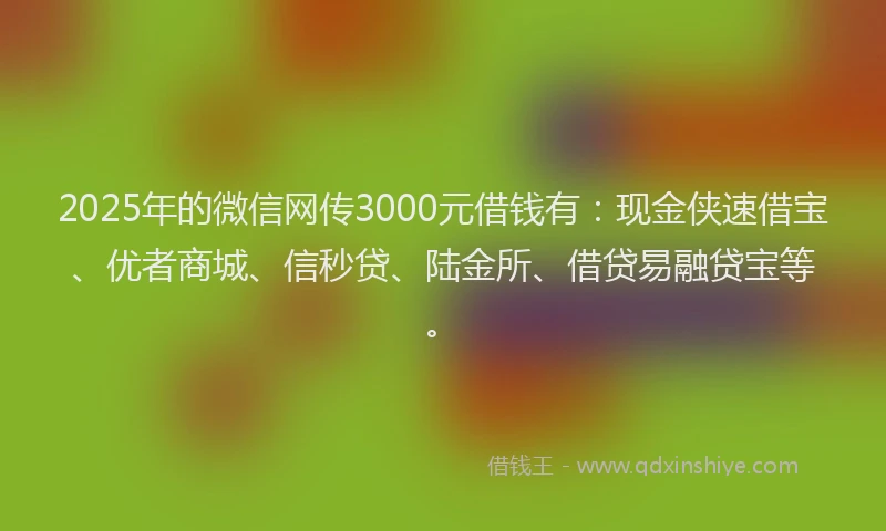 2025年的微信网传3000元借钱有：现金侠速借宝、优者商城、信秒贷、陆金所、借贷易融贷宝等。